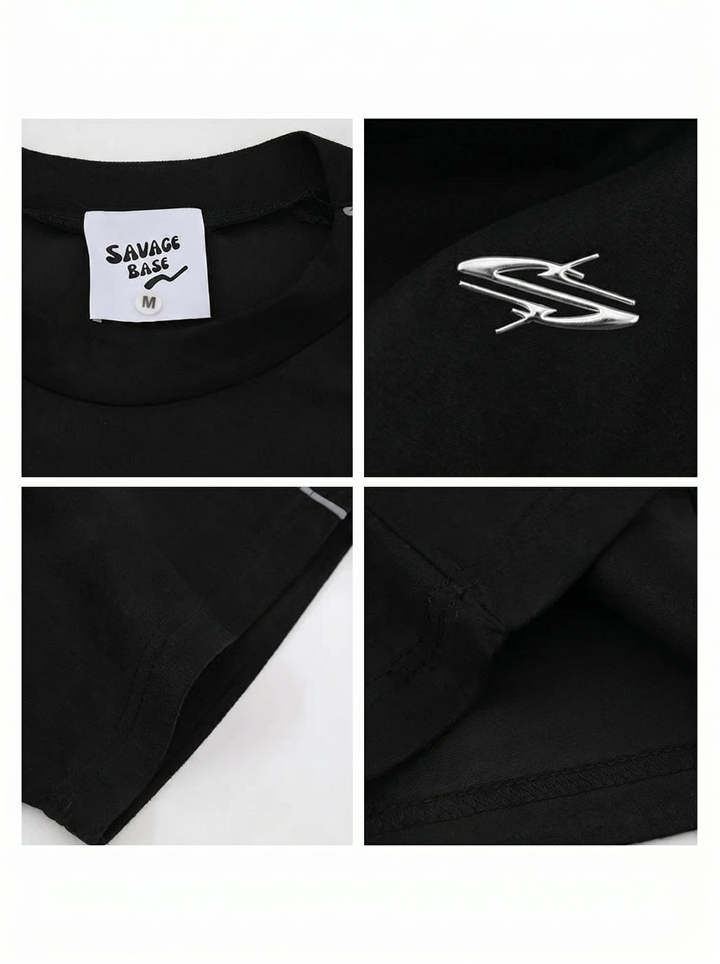 Black t-shirt with 'Savage Base' label and logo on a white background