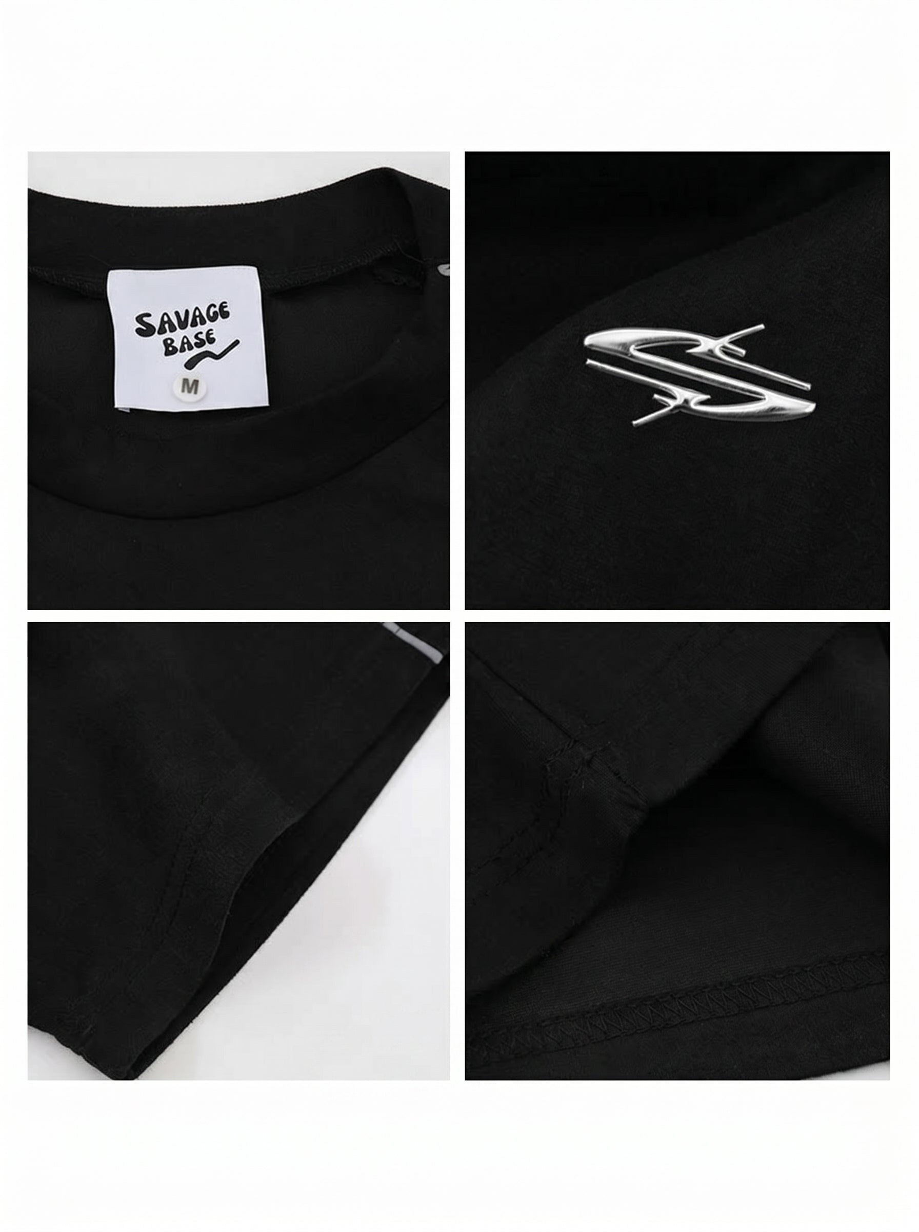 Black t-shirt with 'Savage Base' label and logo on a white background