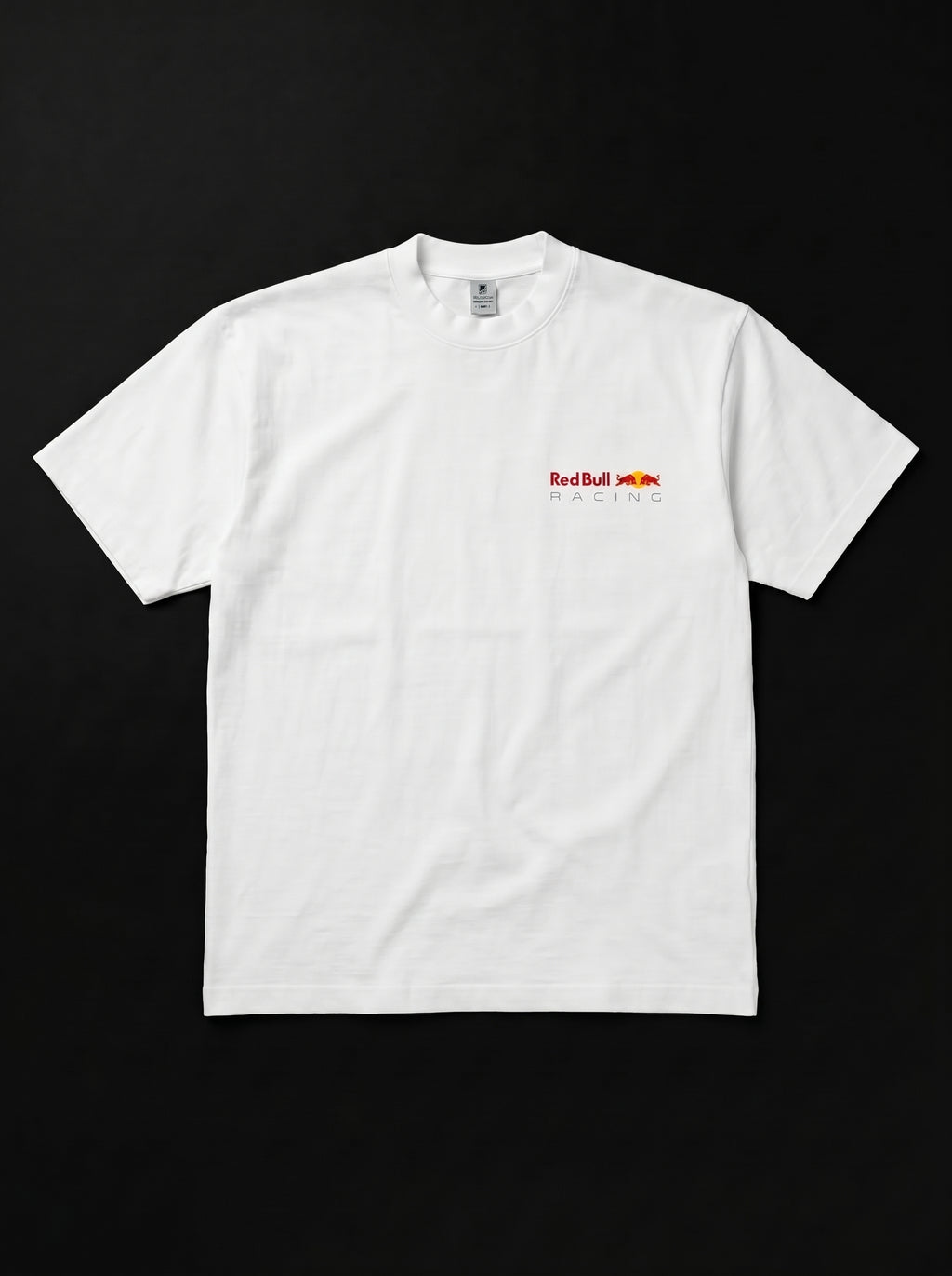 White t-shirt with Red Bull logo on a black background